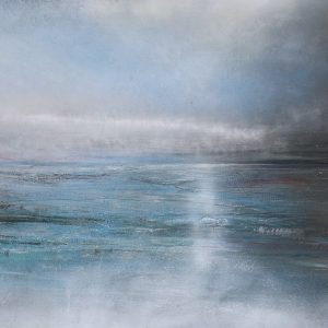 Into the storm | 1205mm x 850mm | Mixed media on Galvanised metal using sand, seawater, acrylic, pastel & car spray paints by Julie Oldfield