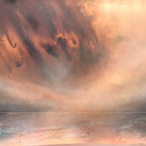 Flaxen Rays | Mixed media on burnt and oxidised copper sheet